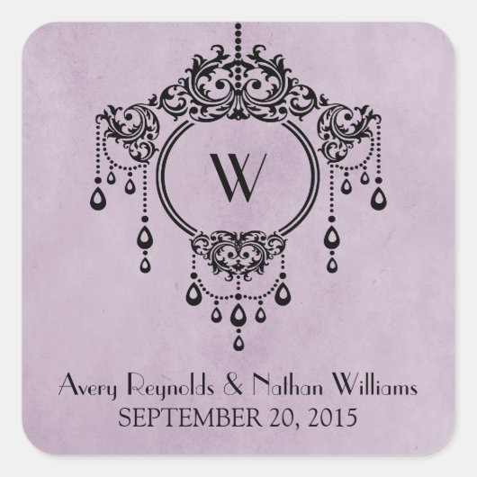 パープルヴィンテージシャンデリア結婚式用シール スクエアシール (正面)