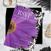 パープルヴィンテージダマスクガーベラデイジーウェディングRSVP 招待状