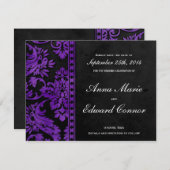 パープルヴィンテージダマスクレース日付の保存 セーブザデート (正面/裏面)