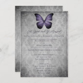 パープルヴィンテージバタフライダマスクリハーサルディナー 招待状 (正面/裏面)