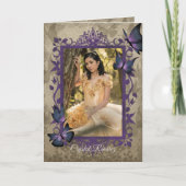 パープルヴィンテージバターフライズキンセアニェラ招待状 カード (正面)