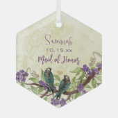 パープルヴィンテージバードメイド・オブ・オーナー（花嫁付き添い人）オーナメント ガラスオーナメント (正面)