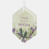 パープルヴィンテージバードメイド・オブ・オーナー（花嫁付き添い人）オーナメント ガラスオーナメント (正面左)