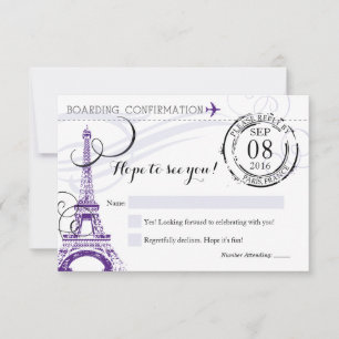 パープルヴィンテージパリフランスバースデーパーティーRSVP 出欠カード