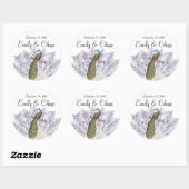 パープルヴィンテージフェザーピーコックファン結婚ズステッカー ラウンドシール (シート)