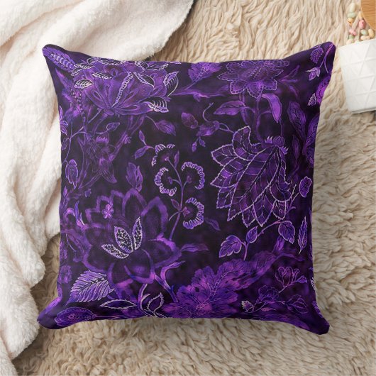 パープルヴィンテージフローラきらめく装飾用クッション クッション (ブランケット)