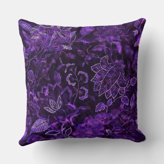 パープルヴィンテージフローラきらめく装飾用クッション クッション (裏面)