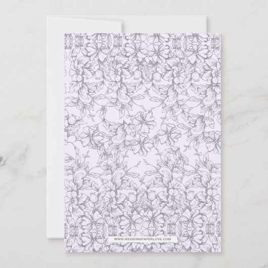 パープルヴィンテージフローラ春の結婚式ブライダルシャワー 招待状 (裏面)