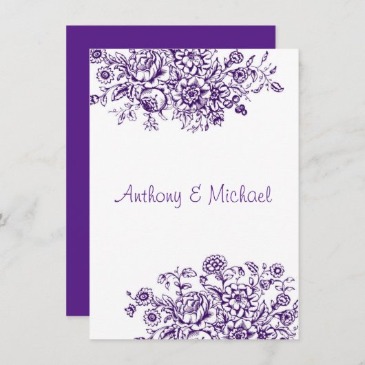 パープルヴィンテージフローラ結婚式招待状 招待状 (正面/裏面)