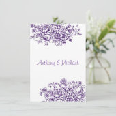 パープルヴィンテージフローラ結婚式招待状 招待状 (スタンド正面)