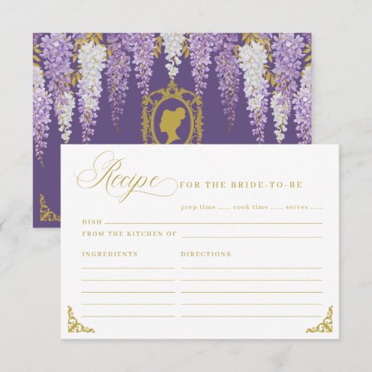 パープルヴィンテージブライダルシャワーレシピカード エンクロージャーカード (正面/裏面)