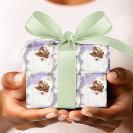 パープルヴィンテージブラックサンタウィンキングクリスマスプレゼント ラッピングペーパー