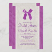 パープルヴィンテージボウリネンブライダルシャワー招待状 招待状 (正面/裏面)