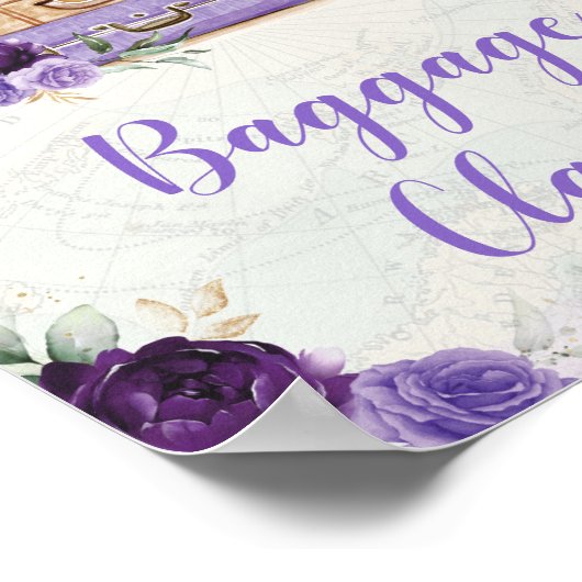 パープルヴィンテージマップ旅行手荷物受取所 ポスター (角)