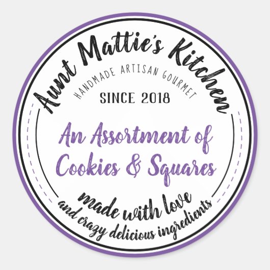 パープルヴィンテージ手作り職人グルメフードラベル ラウンドシール (正面)