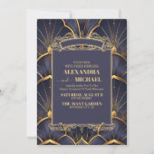 パープルヴィンテージ結婚アールデコ 招待状 (正面)