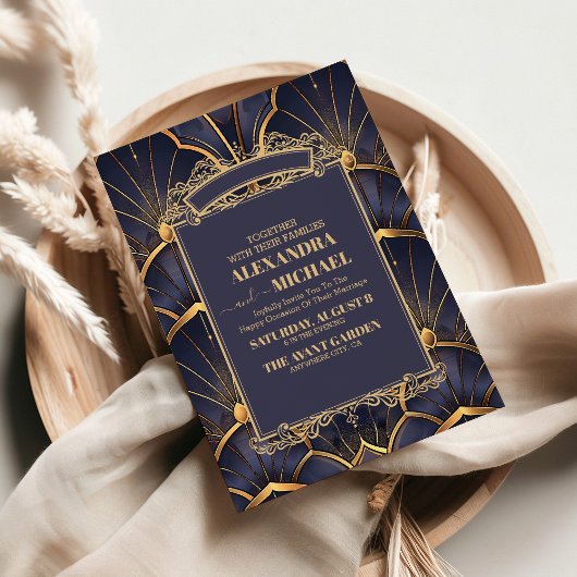 パープルヴィンテージ結婚アールデコ 招待状