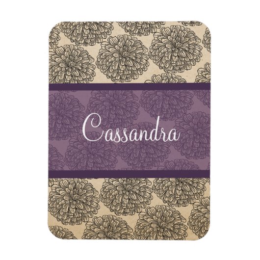 パープルヴィンテージ《植物》百日草プレミアムマグネット マグネット (縦)