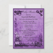 パープル不機嫌ハッターワンダーランドティーパーティーベビーシャワー 招待状 (裏面)