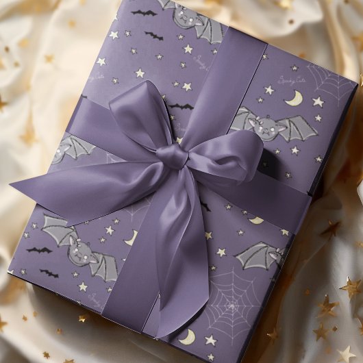 パープル不気味キュートベビーガールこうもりハロウィーン ラッピングペーパー