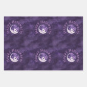 パープル不気味ハロウィーンの夜の月の水色 ラッピングペーパーシート (正面2)
