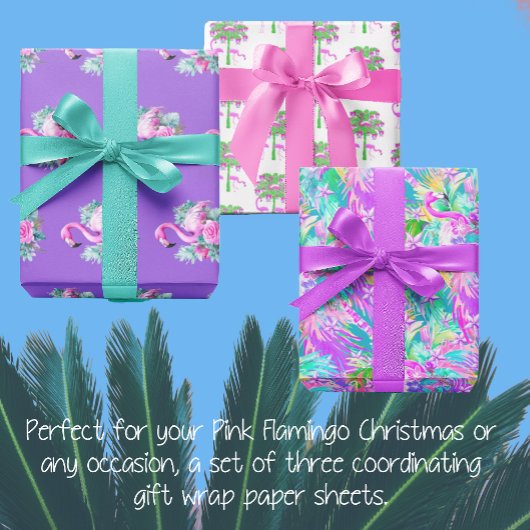 パープル人気があるピンクフラミンゴクリスマスホリデー ラッピングペーパーシート