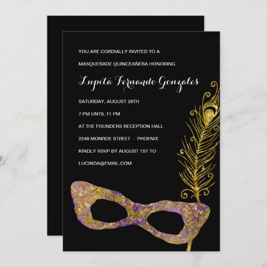 パープル仮装ファンシーキンセアニェラパーティー 招待状 (正面/裏面)