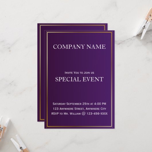 パープル企業のビジネスパーティの招待状カード 招待状 (正面/裏面インサイチュ)
