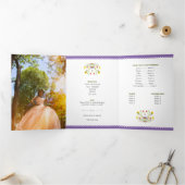 パープル伝統的メキシコフローラ写真キンセアニェラ 三つ折り招待状 (内部)