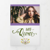 パープル伝統的メキシコフローラ写真キンセアニェラ 三つ折り招待状 (カバー)