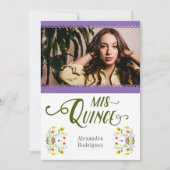 パープル伝統的メキシコフローラ写真キンセアニェラ 招待状 (正面)