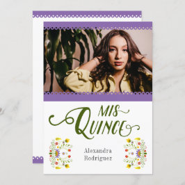 パープル伝統的メキシコフローラ写真キンセアニェラ 招待状