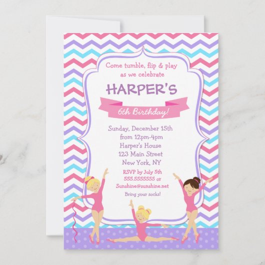 パープル体操ジム誕生日招待状 招待状 (正面)