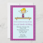 パープル体操スティックフィギュア誕生日招待状 招待状 (正面)