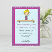 パープル体操スティックフィギュア誕生日招待状 招待状 (スタンド正面)