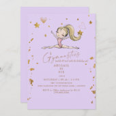 パープル体操タンブル&トワイル誕生日パーティー 招待状 (正面/裏面)