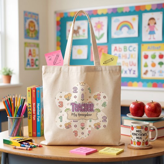 パープル先生の学校の数字パターン  トートバッグ
