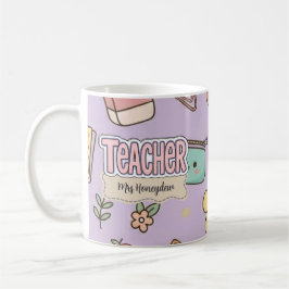 パープル先生の学校用品パターン コーヒーマグカップ