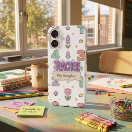 パープル先生スクールナンバー柄 iPhone 16ケース