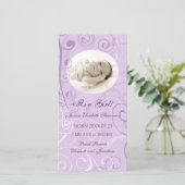 パープル写真テンプレート新生児誕生のお知らせ 案内状 (スタンド正面)