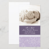 パープル写真テンプレート新生児誕生のお知らせ 案内状 (正面/裏面)