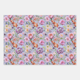 パープル刺繍フラワー ラッピングペーパーシート