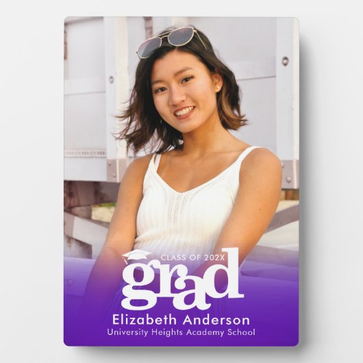 パープル卒業写真はっきりしたタイポグラフィミニマル フォトプラーク (正面)