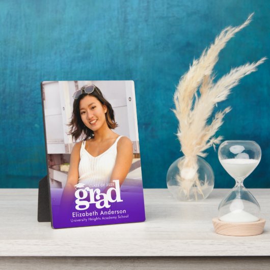 パープル卒業写真はっきりしたタイポグラフィミニマル フォトプラーク (側面)
