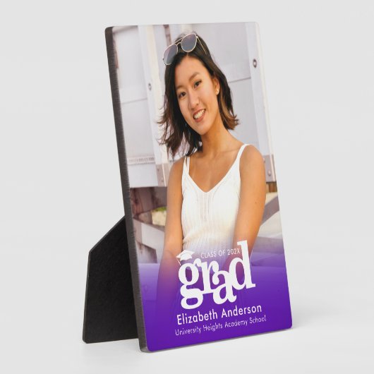 パープル卒業写真はっきりしたタイポグラフィミニマル フォトプラーク (側面)
