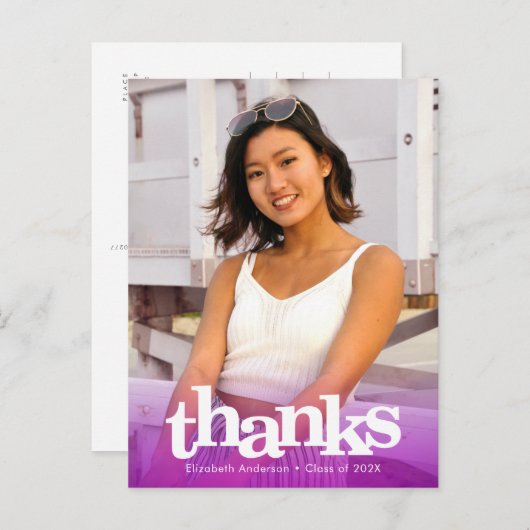 パープル卒業写真はっきりしたタイポグラフィ感謝していユー ポストカード (正面/裏面)