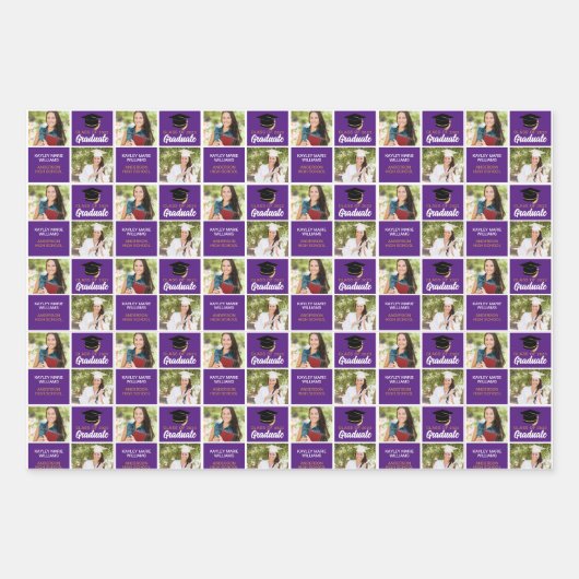 パープル卒業写真パーソナライズされた院生 ラッピングペーパーシート (正面2)