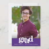 パープル卒業写真モダンタイポグラフィ 案内状 (正面)