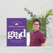 パープル卒業写真モダンタイポグラフィ 案内状 (スタンド正面)