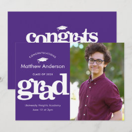 パープル卒業写真モダンタイポグラフィ 案内状